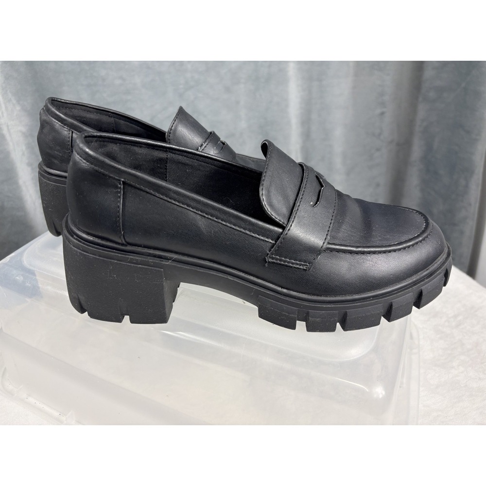 Womens Chunky Black Platform Loafers Shoes Sz 8.5 Dark Academia Goth Prep Y2K